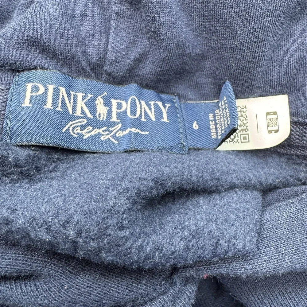 Pink Pony By Ralph Lauren Girls Navy Pink Embroidered Big Logo Hoodie‎ Size 6